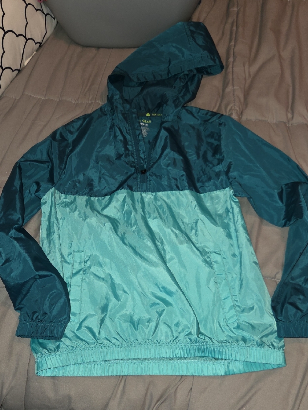 tek gear teal hooded pullover jacket